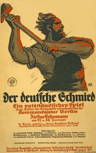 Plakat, der annoncerer et skuespil til fordel for den tyske krigshjælp, ca. 1914-18